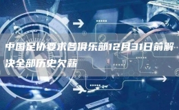 中國(guó)足協(xié)要求各俱樂(lè)部12月31日前解決全部歷史欠薪